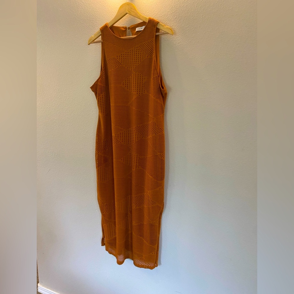 Nine West Orange Eyelet Sleeveless Midi Dress